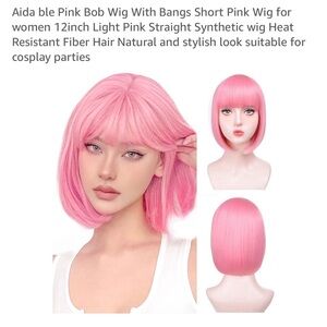 Pink Short Bob Wig with Bangs